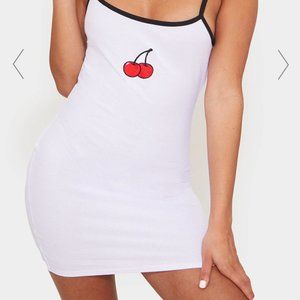 PRETTYLITTLE THING White cherry rib bodycon, Sz 4